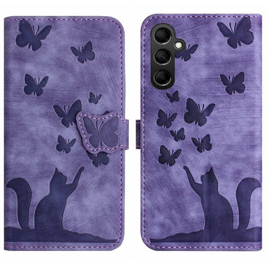 For Samsung Galaxy A55 Butterfly Cat Embossing Flip Leather Phone Case(Purple) by buy2fix