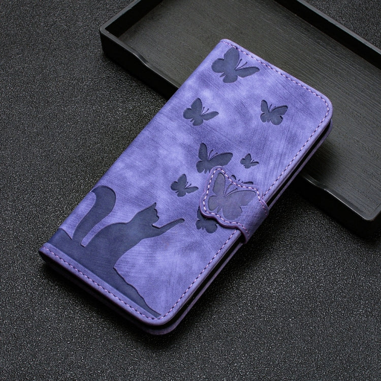 For Samsung Galaxy A55 Butterfly Cat Embossing Flip Leather Phone Case(Purple) by buy2fix