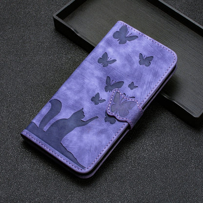 For Samsung Galaxy A55 Butterfly Cat Embossing Flip Leather Phone Case(Purple) by buy2fix