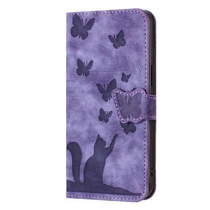 For Samsung Galaxy A55 Butterfly Cat Embossing Flip Leather Phone Case(Purple) by buy2fix