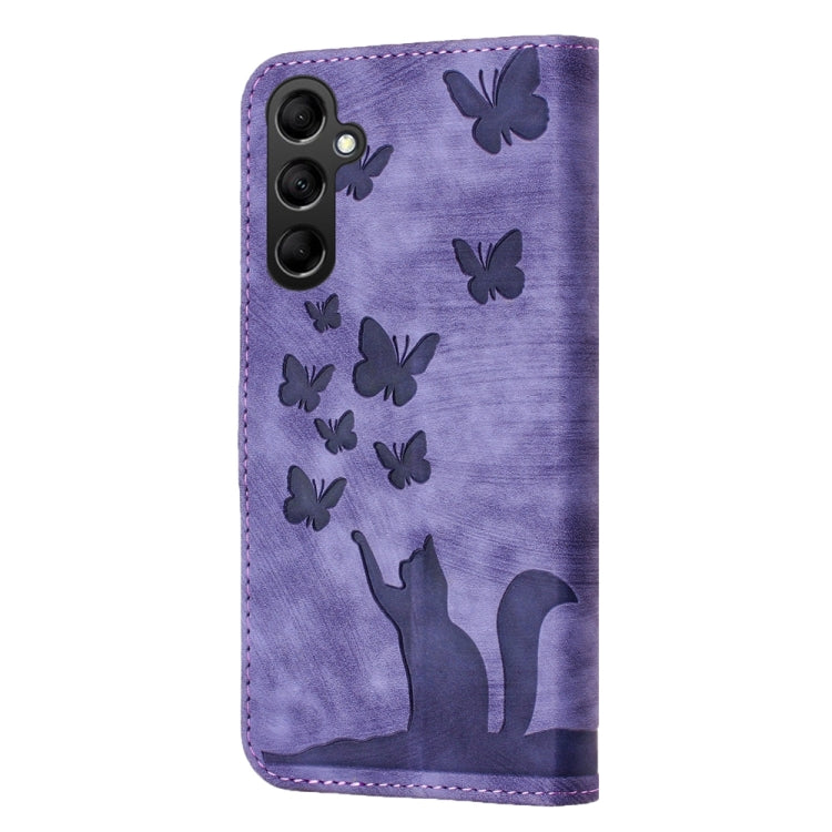 For Samsung Galaxy A55 Butterfly Cat Embossing Flip Leather Phone Case(Purple) by buy2fix