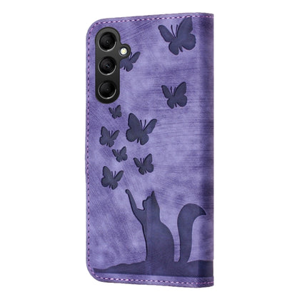 For Samsung Galaxy A55 Butterfly Cat Embossing Flip Leather Phone Case(Purple) by buy2fix