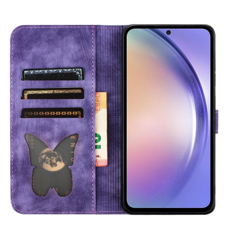 For Samsung Galaxy A55 Butterfly Cat Embossing Flip Leather Phone Case(Purple) by buy2fix
