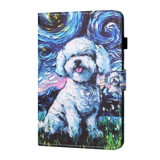 For Samsung Galaxy Tab A9+ Coloured Drawing Stitching Flip PU Tablet Case with Sleep / Wake-up Function(Oil Painting Dog) - Galaxy Tab A9+ by buy2fix | Online Shopping UK | buy2fix