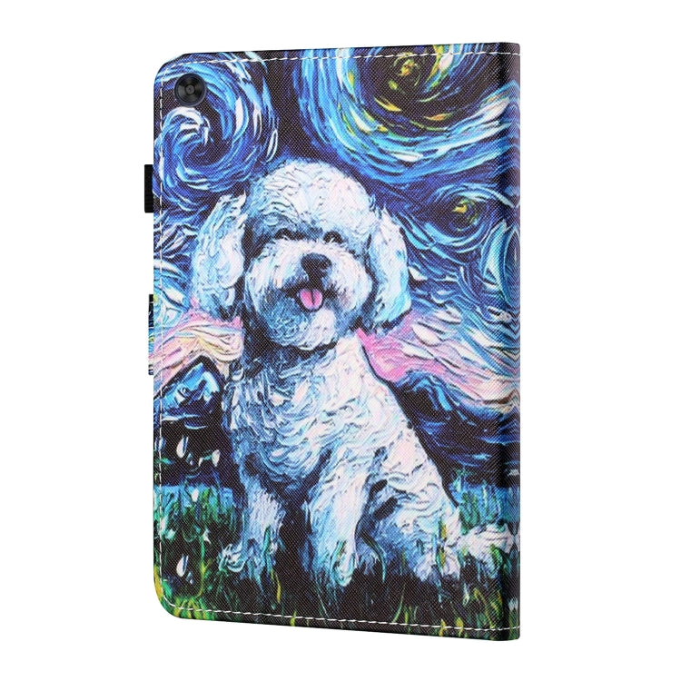 For Samsung Galaxy Tab A9+ Coloured Drawing Stitching Flip PU Tablet Case with Sleep / Wake-up Function(Oil Painting Dog) - Galaxy Tab A9+ by buy2fix | Online Shopping UK | buy2fix