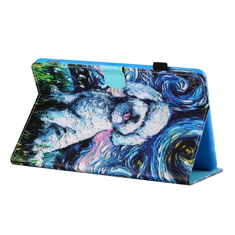 For Samsung Galaxy Tab A9+ Coloured Drawing Stitching Flip PU Tablet Case with Sleep / Wake-up Function(Oil Painting Dog) - Galaxy Tab A9+ by buy2fix | Online Shopping UK | buy2fix