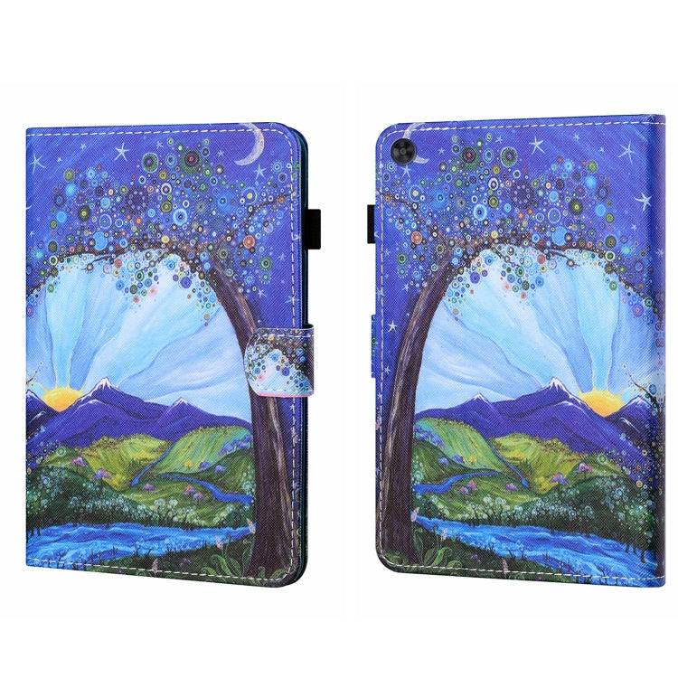 For Samsung Galaxy Tab A9+ Coloured Drawing Stitching Flip PU Tablet Case with Sleep / Wake-up Function(Sunrise and Tree) - Galaxy Tab A9+ by buy2fix | Online Shopping UK | buy2fix
