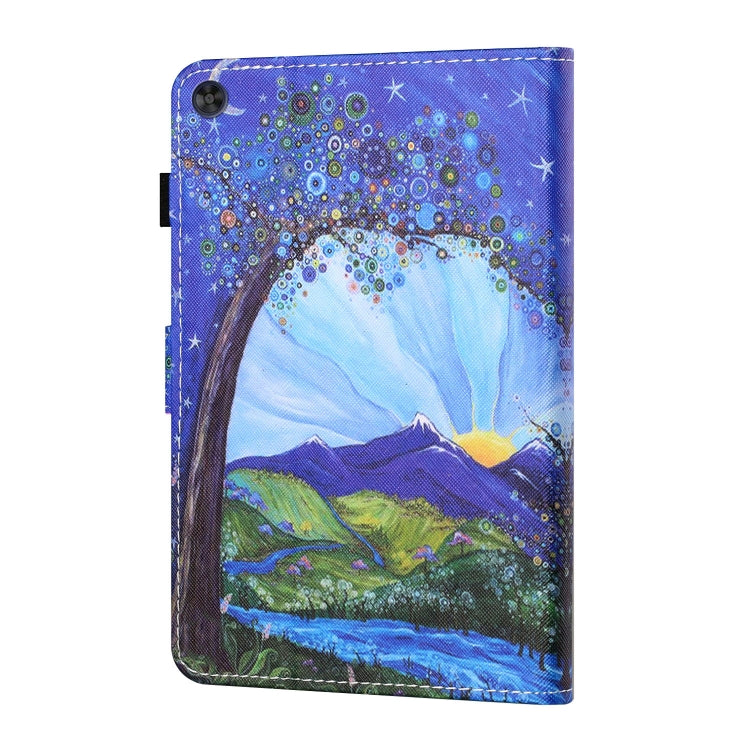 For Samsung Galaxy Tab A9+ Coloured Drawing Stitching Flip PU Tablet Case with Sleep / Wake-up Function(Sunrise and Tree) - Galaxy Tab A9+ by buy2fix | Online Shopping UK | buy2fix