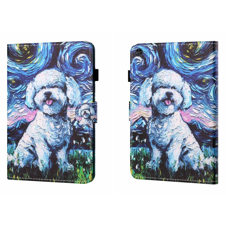 For Samsung Galaxy Tab A9 Coloured Drawing Stitching Flip PU Tablet Case with Sleep / Wake-up Function(Oil Painting Dog) - Galaxy Tab A9 by buy2fix | Online Shopping UK | buy2fix