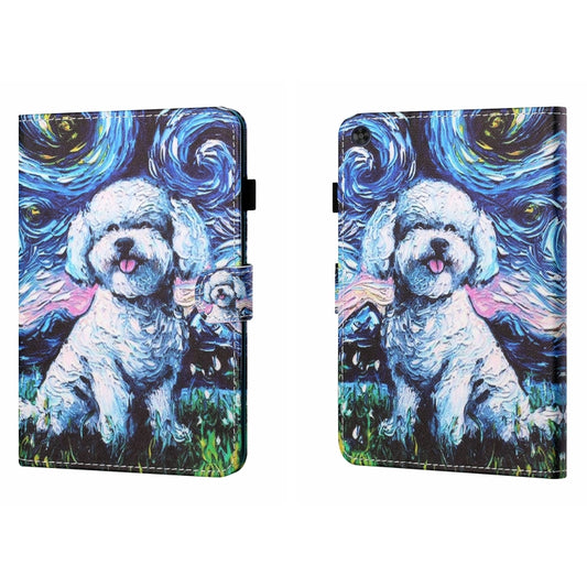 For Samsung Galaxy Tab A9 Coloured Drawing Stitching Flip PU Tablet Case with Sleep / Wake-up Function(Oil Painting Dog) - Galaxy Tab A9 by buy2fix | Online Shopping UK | buy2fix