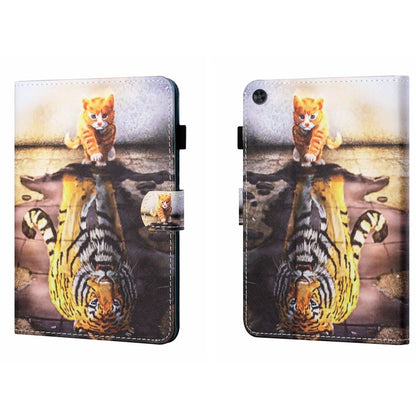 For Samsung Galaxy Tab A9 Coloured Drawing Stitching Flip PU Tablet Case with Sleep / Wake-up Function(Cat and Tiger) - Galaxy Tab A9 by buy2fix | Online Shopping UK | buy2fix