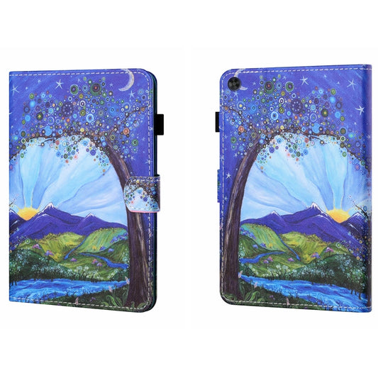 For Samsung Galaxy Tab A9 Coloured Drawing Stitching Flip PU Tablet Case with Sleep / Wake-up Function(Sunrise and Tree) - Galaxy Tab A9 by buy2fix | Online Shopping UK | buy2fix