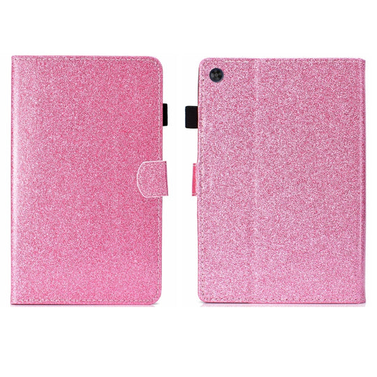 For Samsung Galaxy Tab A11 / A9 Glitter Powder Smart PU Tablet Case with Sleep / Wake-up Function(Pink)