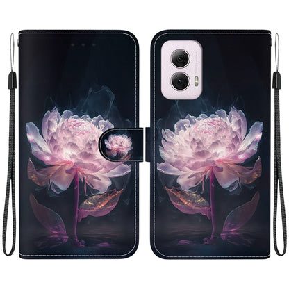 For Motorola Moto G Power 5G 2024 Crystal Texture Colored Drawing Leather Phone Case(Purple Peony) by buy2fix