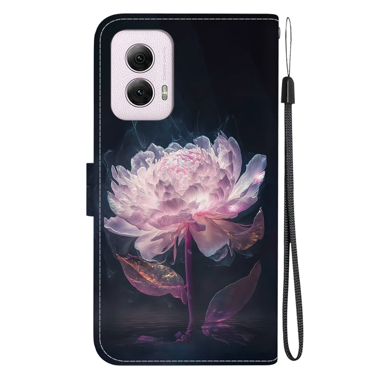 For Motorola Moto G Power 5G 2024 Crystal Texture Colored Drawing Leather Phone Case(Purple Peony) by buy2fix