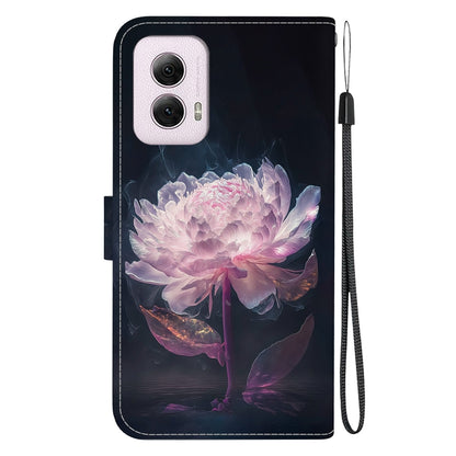 For Motorola Moto G Power 5G 2024 Crystal Texture Colored Drawing Leather Phone Case(Purple Peony) by buy2fix