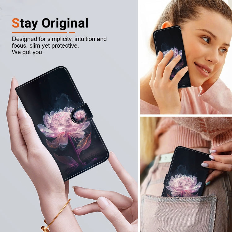 For Motorola Moto G Power 5G 2024 Crystal Texture Colored Drawing Leather Phone Case(Purple Peony) by buy2fix