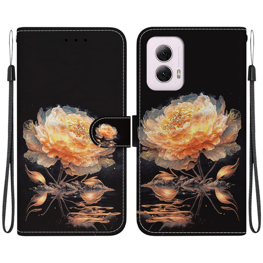For Motorola Moto G Power 5G 2024 Crystal Texture Colored Drawing Leather Phone Case(Gold Peony) by buy2fix