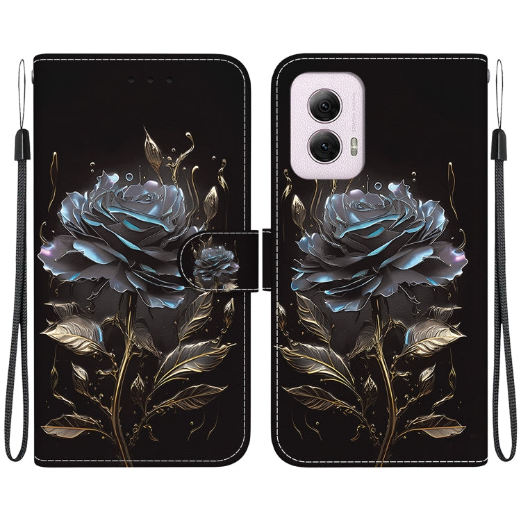For Motorola Moto G Power 5G 2024 Crystal Texture Colored Drawing Leather Phone Case(Black Rose) by buy2fix