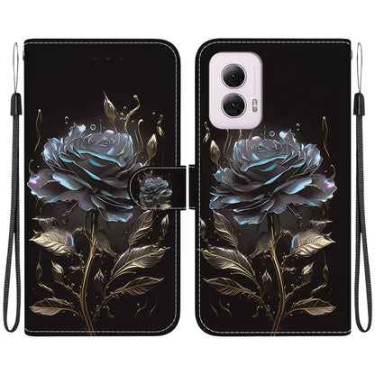 For Motorola Moto G Power 5G 2024 Crystal Texture Colored Drawing Leather Phone Case(Black Rose) by buy2fix