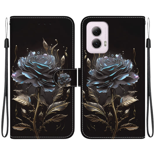 For Motorola Moto G Power 5G 2024 Crystal Texture Colored Drawing Leather Phone Case(Black Rose) by buy2fix
