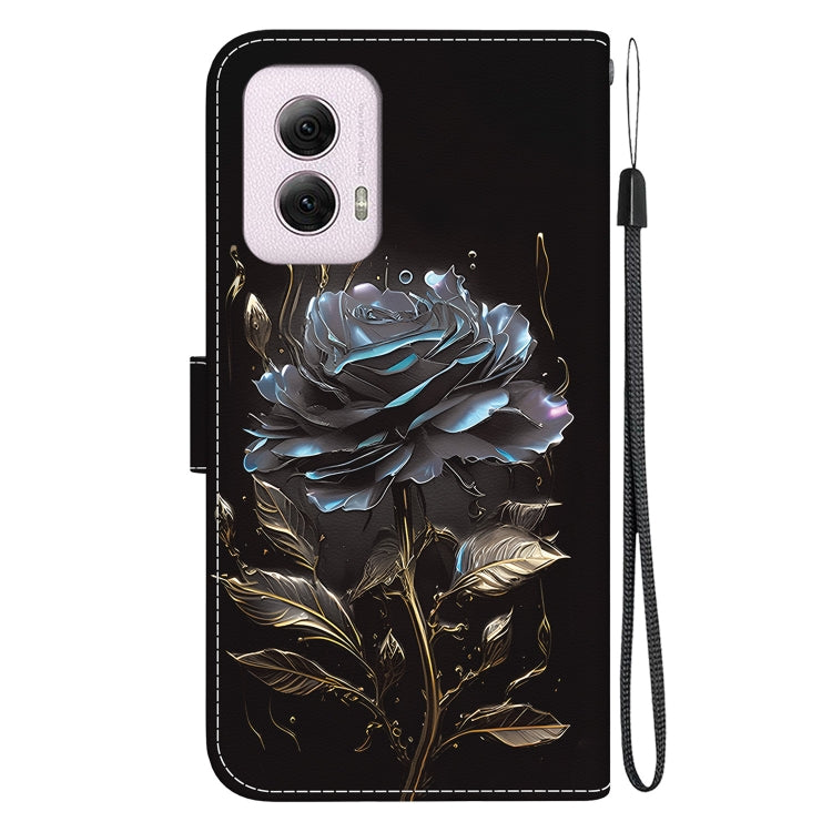For Motorola Moto G Power 5G 2024 Crystal Texture Colored Drawing Leather Phone Case(Black Rose) by buy2fix