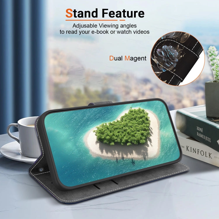 For Motorola Moto G Power 5G 2024 Crystal Texture Colored Drawing Leather Phone Case(Black Rose) by buy2fix