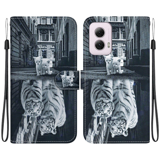 For Motorola Moto G Power 5G 2024 Crystal Texture Colored Drawing Leather Phone Case(Cat Tiger Reflection) by buy2fix