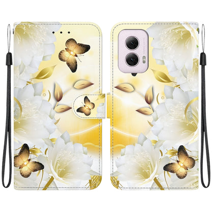 For Motorola Moto G Power 5G 2024 Crystal Texture Colored Drawing Leather Phone Case(Gold Butterfly Epiphyllum) by buy2fix