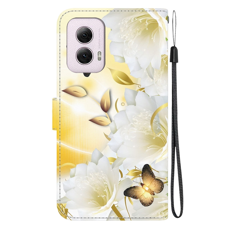 For Motorola Moto G Power 5G 2024 Crystal Texture Colored Drawing Leather Phone Case(Gold Butterfly Epiphyllum) by buy2fix