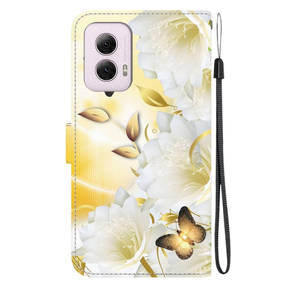 For Motorola Moto G Power 5G 2024 Crystal Texture Colored Drawing Leather Phone Case(Gold Butterfly Epiphyllum) by buy2fix
