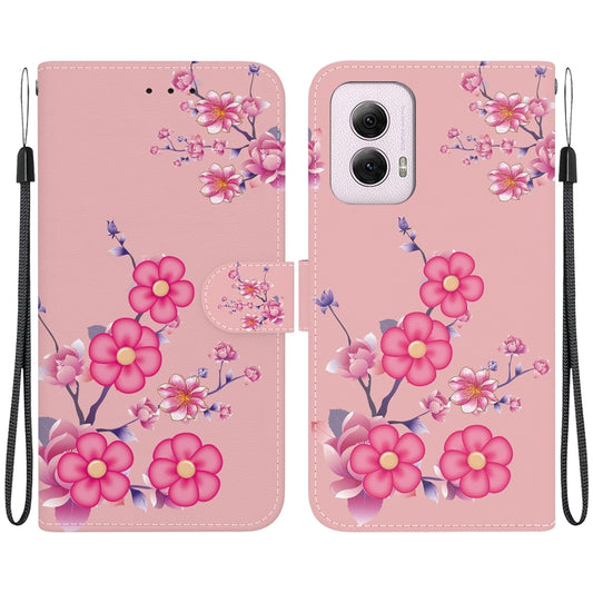 For Motorola Moto G Power 5G 2024 Crystal Texture Colored Drawing Leather Phone Case(Cherry Blossoms) by buy2fix
