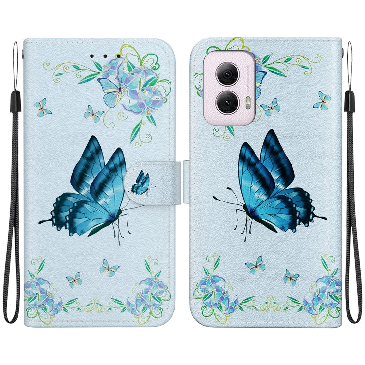 For Motorola Moto G Power 5G 2024 Crystal Texture Colored Drawing Leather Phone Case(Blue Pansies) by buy2fix