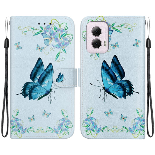 For Motorola Moto G Power 5G 2024 Crystal Texture Colored Drawing Leather Phone Case(Blue Pansies) by buy2fix
