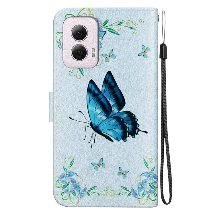For Motorola Moto G Power 5G 2024 Crystal Texture Colored Drawing Leather Phone Case(Blue Pansies) by buy2fix