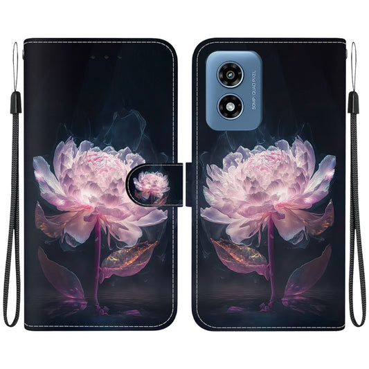 For Motorola Moto G Play 4G 2024 Crystal Texture Colored Drawing Leather Phone Case(Purple Peony) by buy2fix