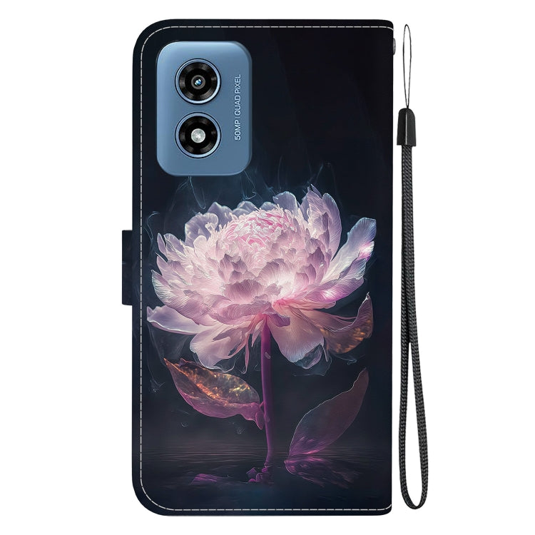 For Motorola Moto G Play 4G 2024 Crystal Texture Colored Drawing Leather Phone Case(Purple Peony) by buy2fix