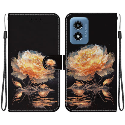 For Motorola Moto G Play 4G 2024 Crystal Texture Colored Drawing Leather Phone Case(Gold Peony) by buy2fix
