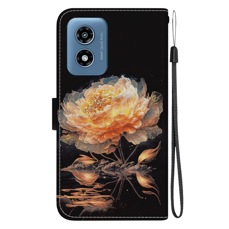 For Motorola Moto G Play 4G 2024 Crystal Texture Colored Drawing Leather Phone Case(Gold Peony) by buy2fix