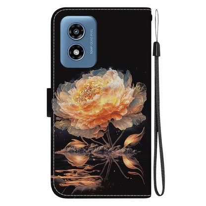 For Motorola Moto G Play 4G 2024 Crystal Texture Colored Drawing Leather Phone Case(Gold Peony) by buy2fix