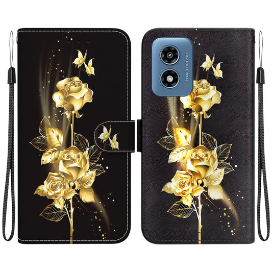 For Motorola Moto G Play 4G 2024 Crystal Texture Colored Drawing Leather Phone Case(Gold Butterfly Rose) by buy2fix