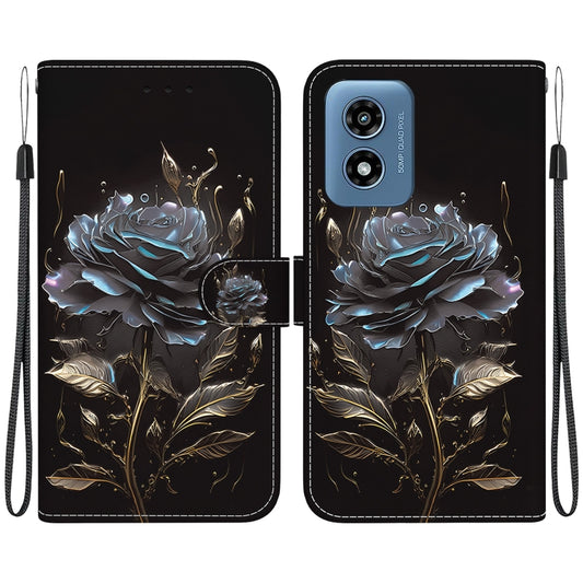For Motorola Moto G Play 4G 2024 Crystal Texture Colored Drawing Leather Phone Case(Black Rose) by buy2fix