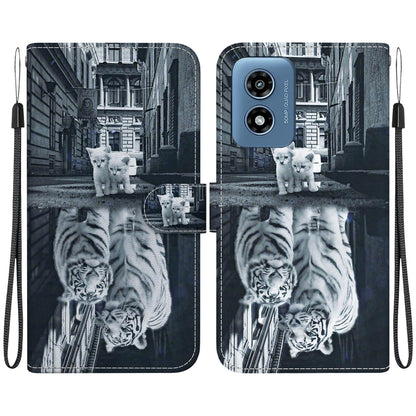 For Motorola Moto G Play 4G 2024 Crystal Texture Colored Drawing Leather Phone Case(Cat Tiger Reflection) by buy2fix