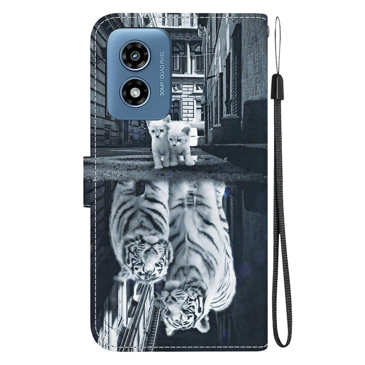For Motorola Moto G Play 4G 2024 Crystal Texture Colored Drawing Leather Phone Case(Cat Tiger Reflection) by buy2fix