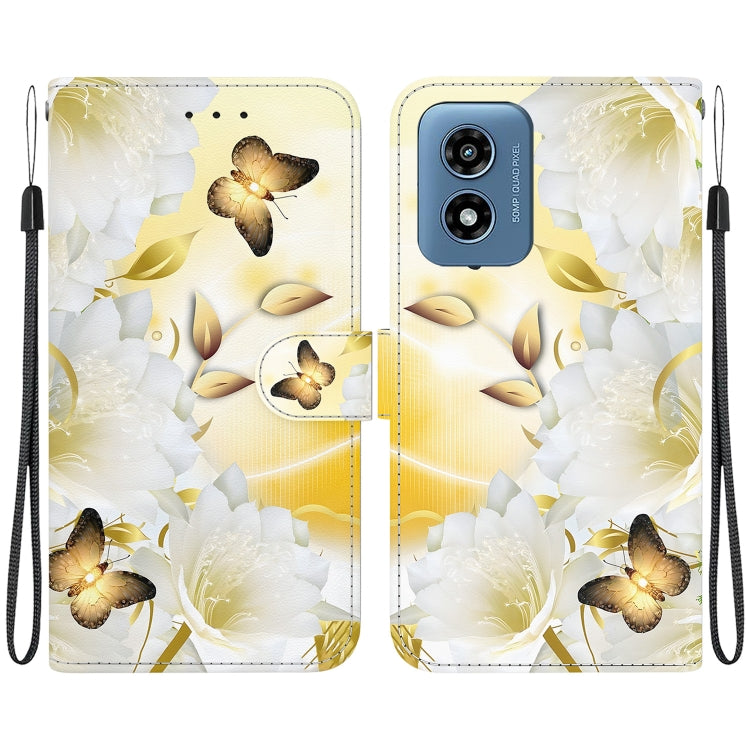 For Motorola Moto G Play 4G 2024 Crystal Texture Colored Drawing Leather Phone Case(Gold Butterfly Epiphyllum) by buy2fix