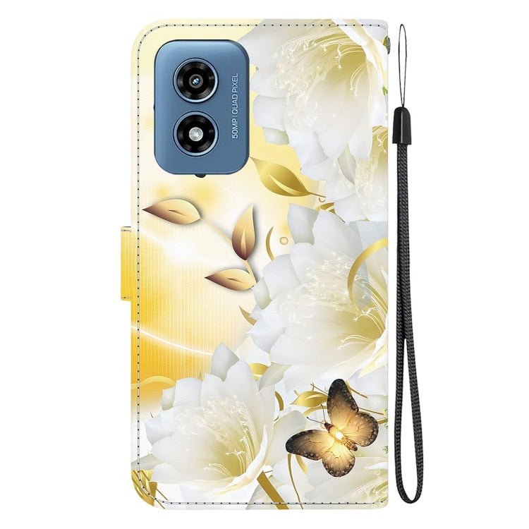 For Motorola Moto G Play 4G 2024 Crystal Texture Colored Drawing Leather Phone Case(Gold Butterfly Epiphyllum) by buy2fix