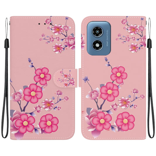 For Motorola Moto G Play 4G 2024 Crystal Texture Colored Drawing Leather Phone Case(Cherry Blossoms) by buy2fix