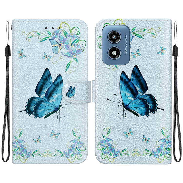 For Motorola Moto G Play 4G 2024 Crystal Texture Colored Drawing Leather Phone Case(Blue Pansies) by buy2fix