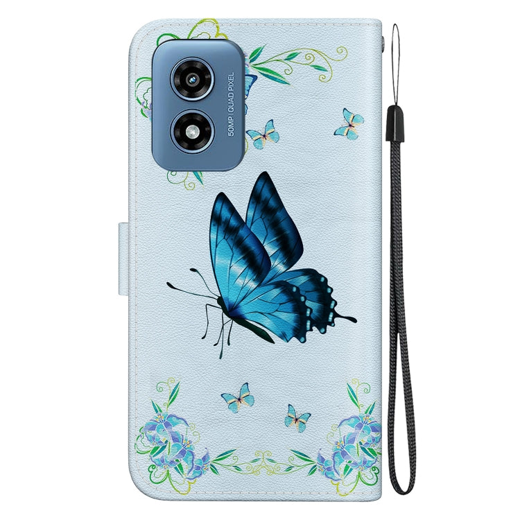 For Motorola Moto G Play 4G 2024 Crystal Texture Colored Drawing Leather Phone Case(Blue Pansies) by buy2fix