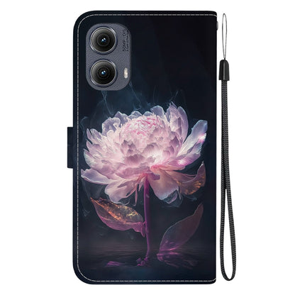 For Motorola Edge 2024 Crystal Texture Colored Drawing Leather Phone Case(Purple Peony) by buy2fix